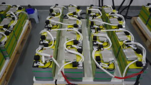Lithium battery packs under continuous aging load test on intelligent testing equipment